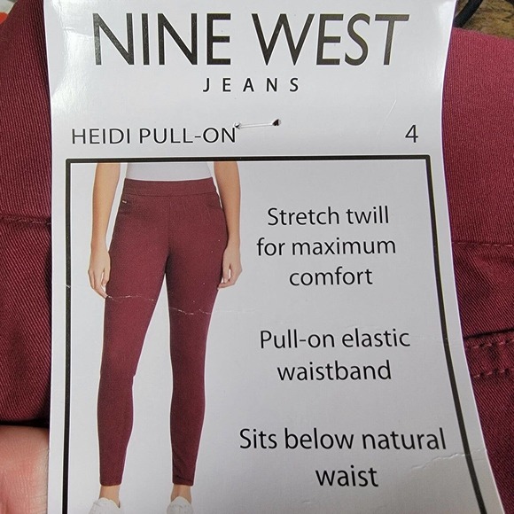 Nine West Women's Heidi Pull On Skinny Twill Pants Size 4 Tawny Port Wine - Picture 3 of 7